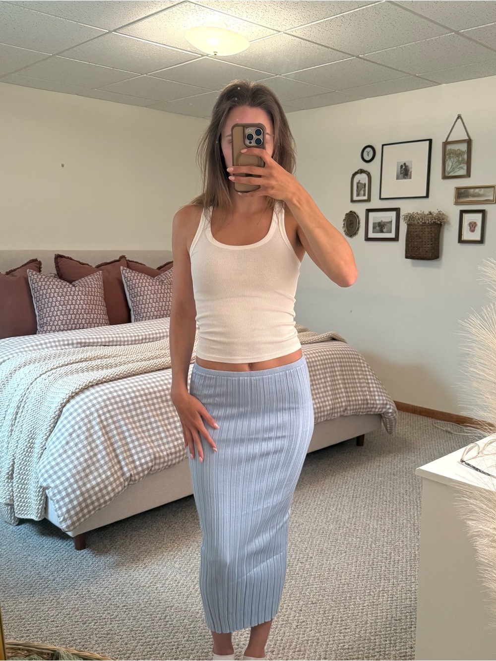 Amazon Light Blue Ribbed Midi Skirt - Women's